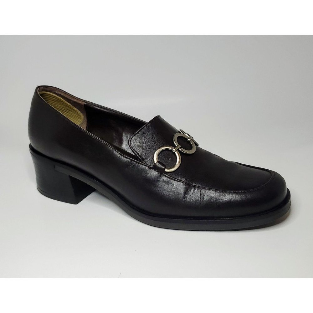𝅺calico Heels Block Slip On Oxford Black Leather Br